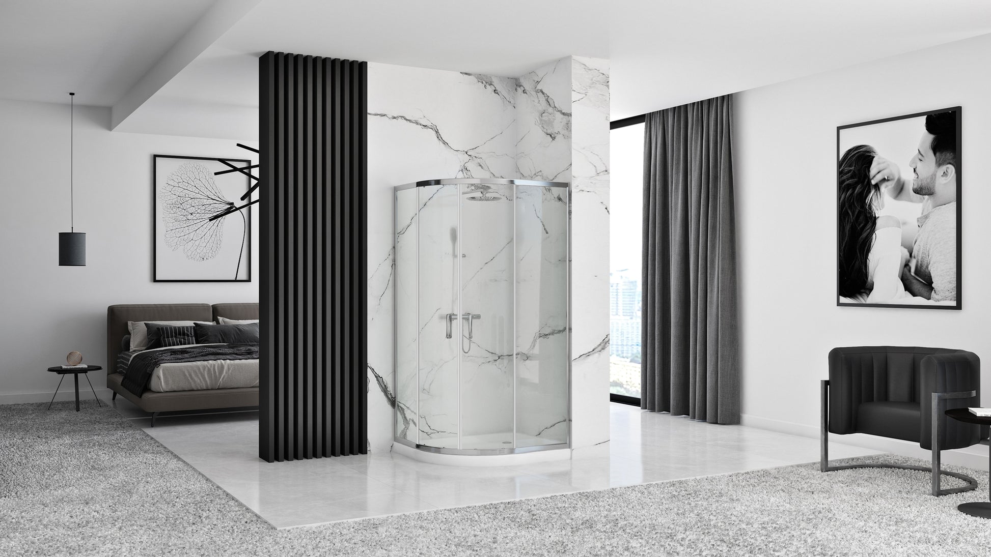 Duschkabine REA Look Chrome 80x80 Mit weißer Duschwanne Look 2