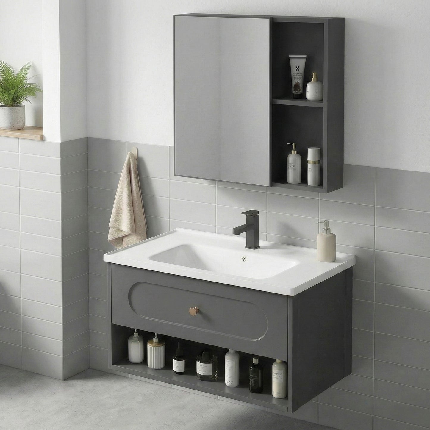 Badezimmermöbel-Set mit Waschbecken River 60cm Grey  3