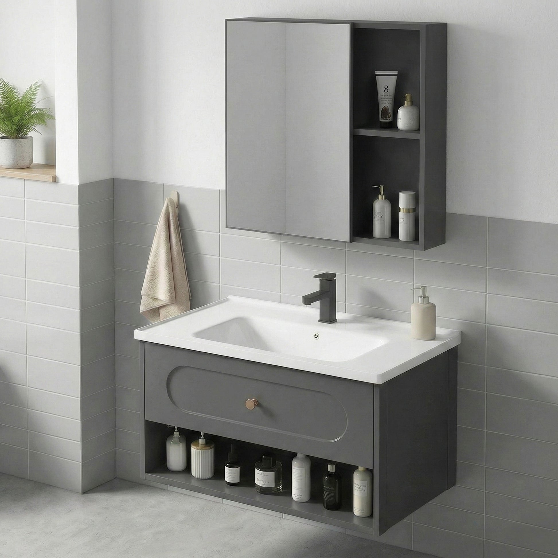 Badezimmermöbel-Set mit Waschbecken River 60cm Grey  3