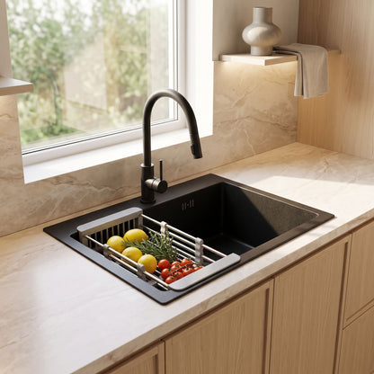 Stahlspüle Mit 3-teiligem Zubehörset REA Leo 50 Black Beige Accessoires 7