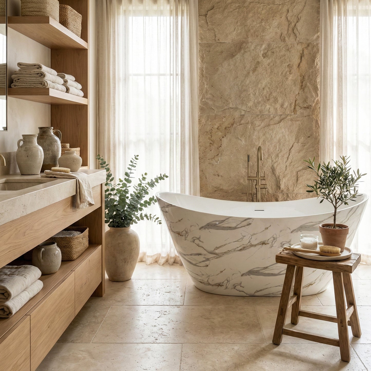Freistehende Acrylbadewanne Ferrano Slim Nature 170  6