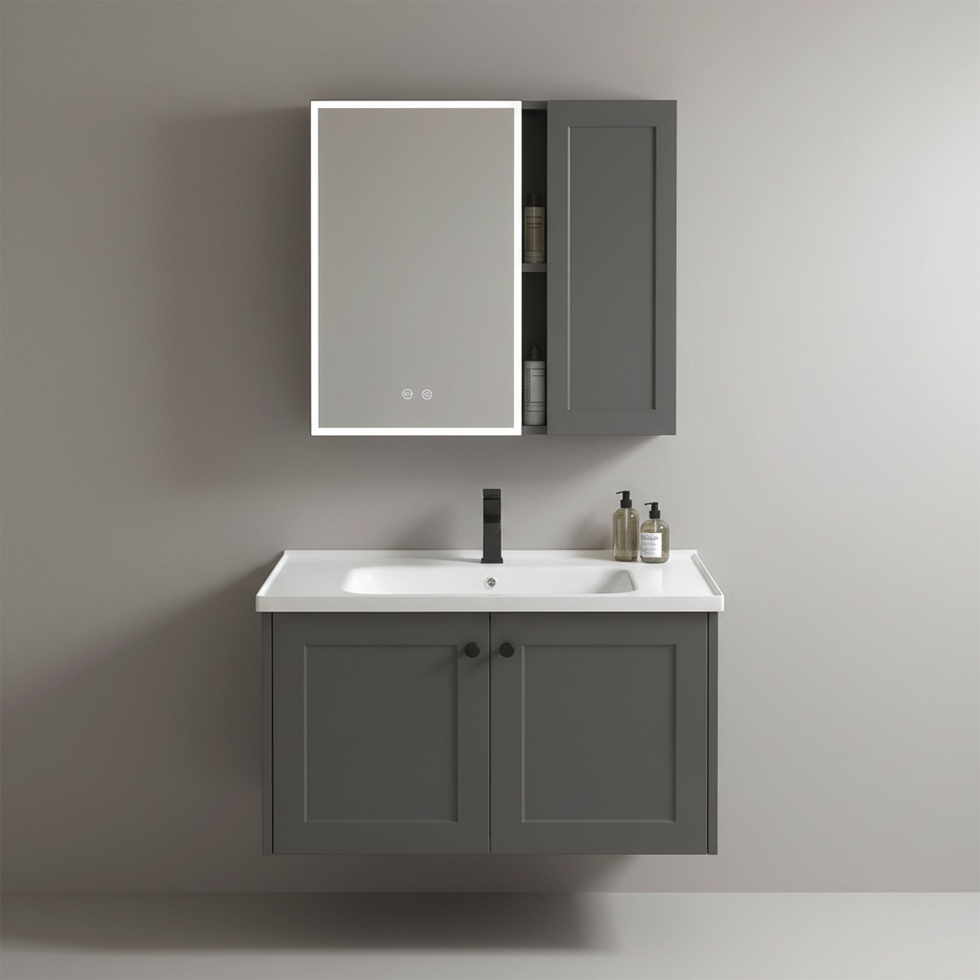 Badezimmermöbel-Set mit Waschbecken Monti 60cm Grey  1