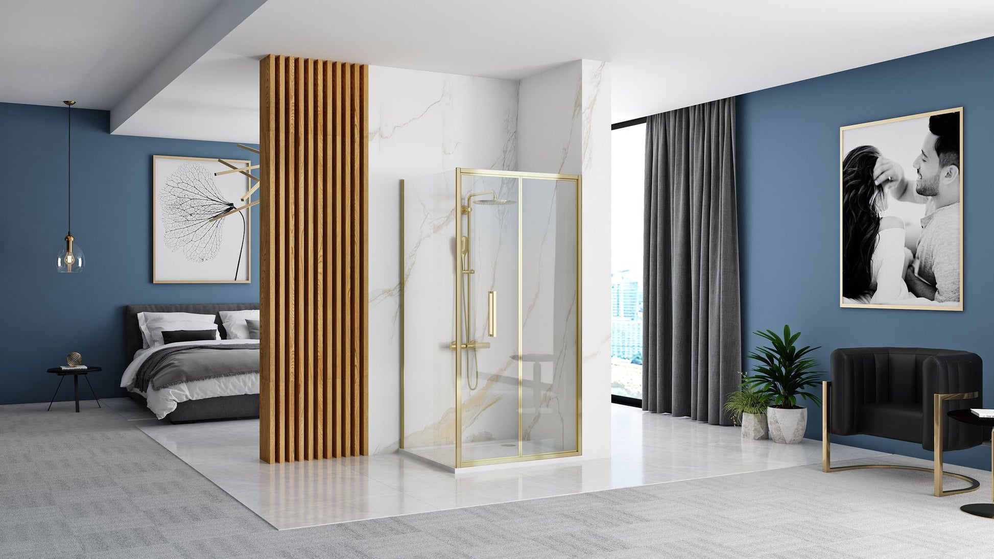 Eckdusche Rapid Fold Gold 100 x 100 3