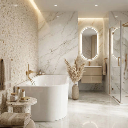 Acryl Eckbadewanne SYDNEY BELLANTO RIGHT 170cm Gebürstete Gold Stöpselabdeckung 2