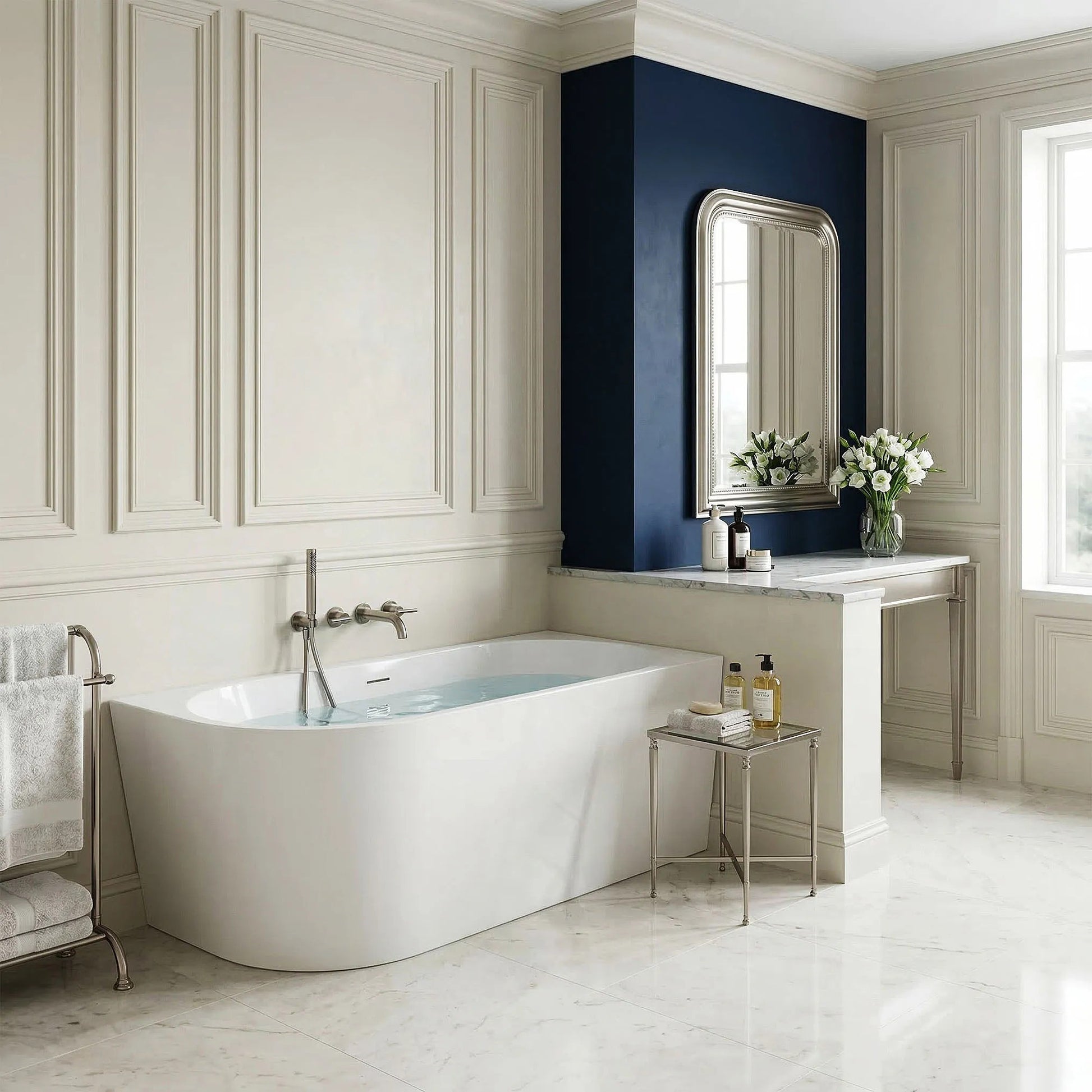 Acryl Eckbadewanne SYDNEY BELLANTO RIGHT 150cm Gebürstete Kupfer Stöpselabdeckung 2
