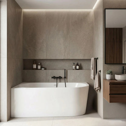 Acryl Eckbadewanne SYDNEY BELLANTO LEFT 150cm Gebürstete Gold Stöpselabdeckung 2