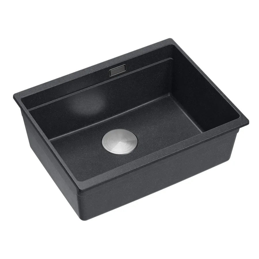 Granitspülbecken Logan 100 Black Metallic Stöpsel Gebürsteter Kupfer 2