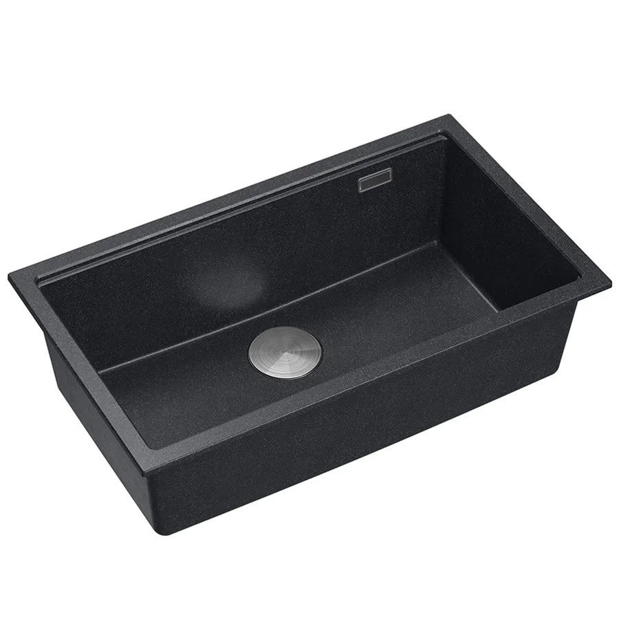 Granitspülbecken Logan 110 Black Metallic Stöpsel Gebürsteter Nickel 2