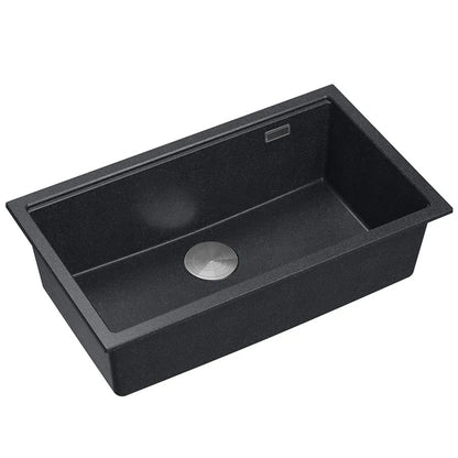Granitspülbecken Logan 110 Black Metallic Stöpsel Gebürsteter Nickel 2