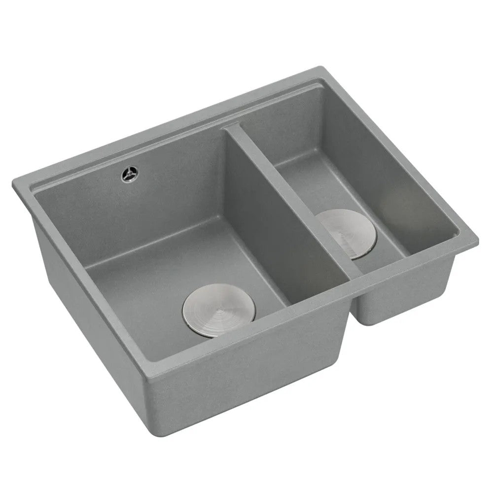 Granitspülbecken Logan 150 Grey Metallic Stöpsel Gebürsteter Nickel 2