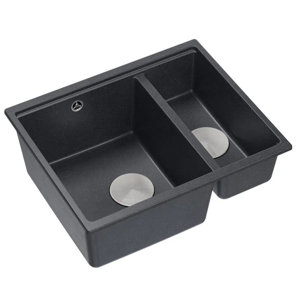 Granitspülbecken Logan 150 Black Metallic Stöpsel Gebürsteter Nickel 2