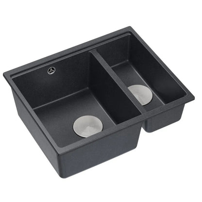 Granitspülbecken Logan 150 Black Metallic Stöpsel Gebürsteter Nickel 2