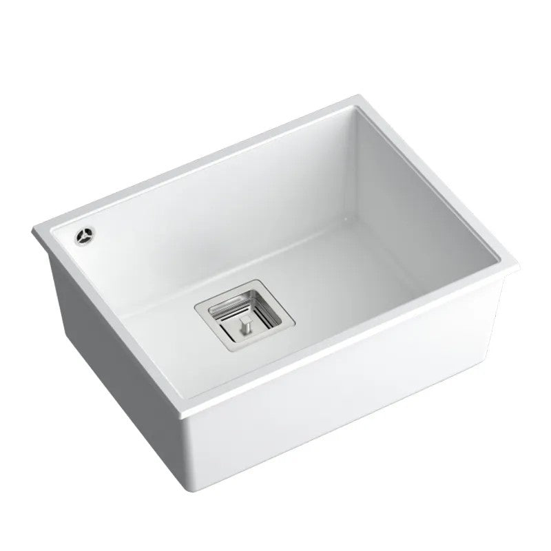 Granitspülbecken DAVID 50 White Stöpsel Gebürsteter Nickel 2