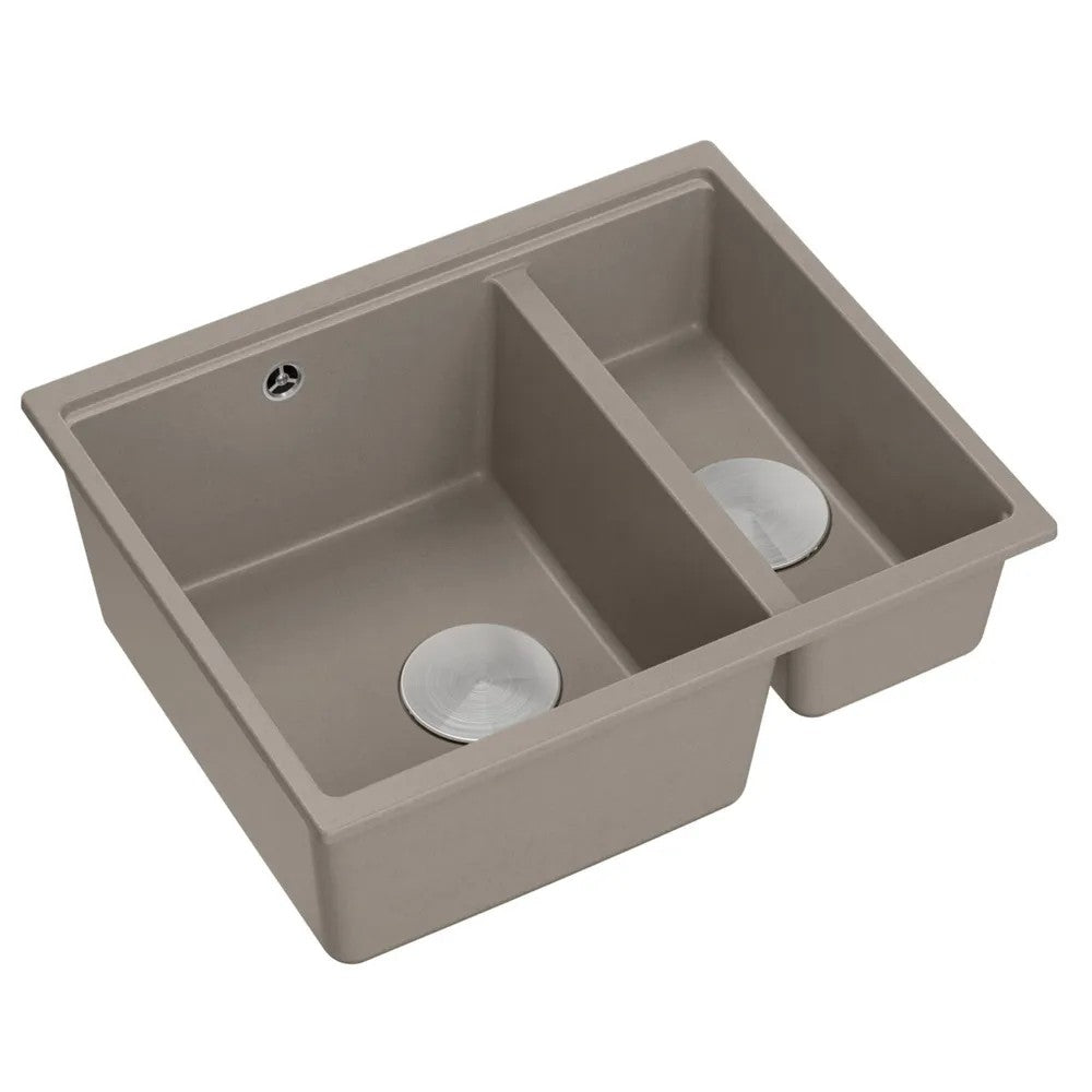 Granitspülbecken Logan 150 Beige Stöpsel Gebürsteter Kupfer 2