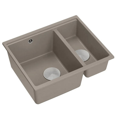 Granitspülbecken Logan 150 Beige Stöpsel Gebürsteter Kupfer 2
