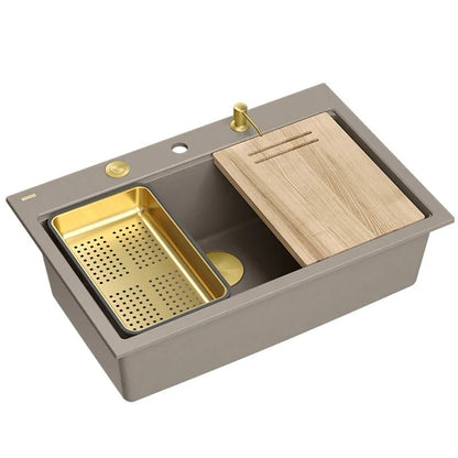 Granitspülbecken MARC 110 WORKSTATION Beige Stöpsel Gold 2