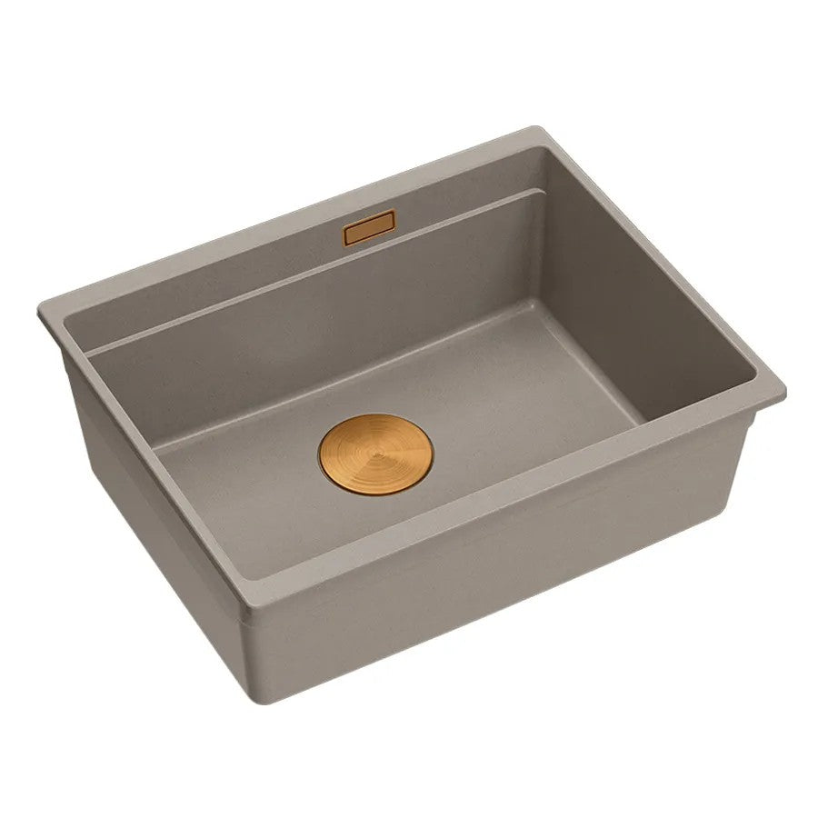Granitspülbecken Logan 100 Beige Stöpsel Gebürsteter Nickel 2