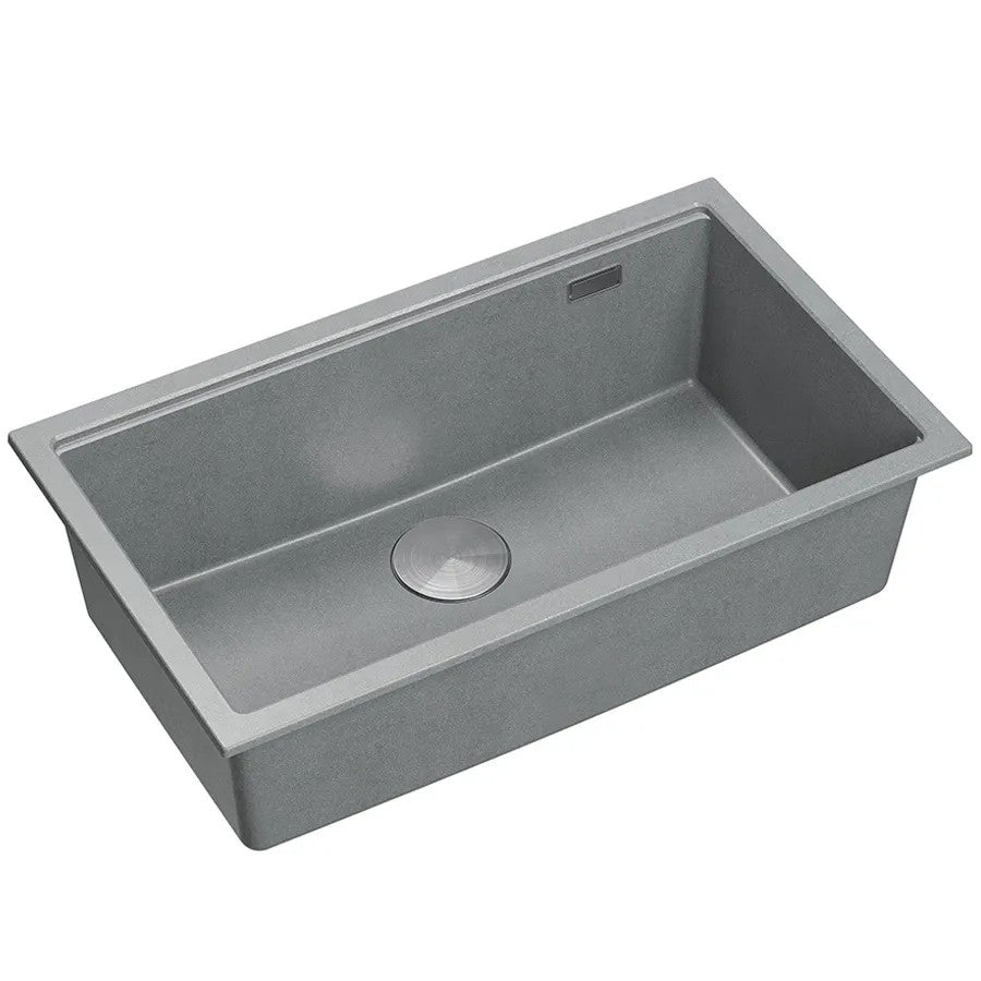 Granitspülbecken Logan 110 Grey Metallic Stöpsel Gebürsteter Nickel 2