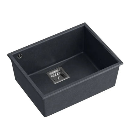 Granitspülbecken DAVID 50 Black Metallic Stöpsel Gebürsteter Kupfer 2