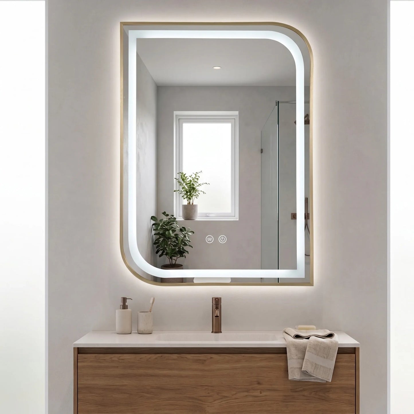 Spiegel LED ZONE 70X50 BRUSH GOLD  2