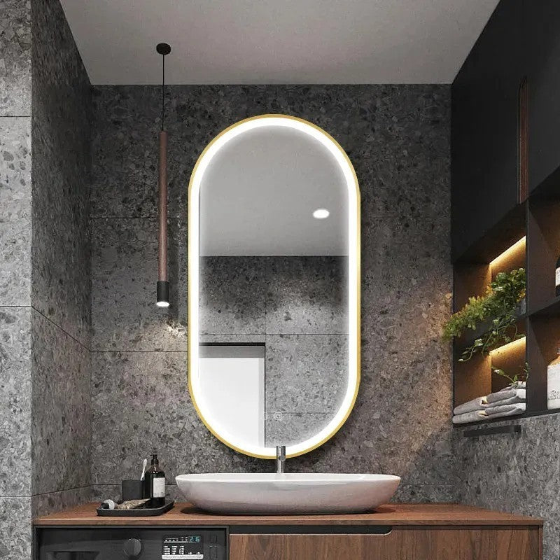 Spiegel LED OVL 50x100cm Brush Gold  2