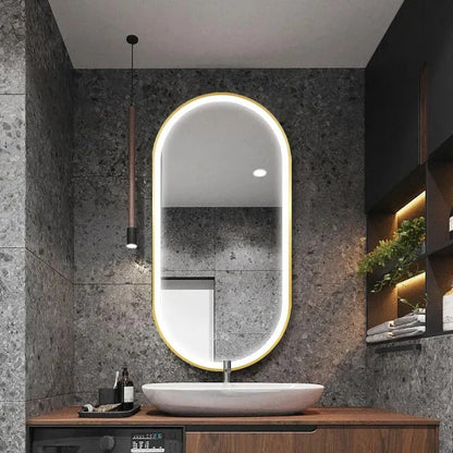 Spiegel LED OVL 50x100cm Brush Gold  2