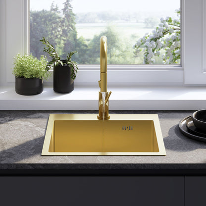 Edelstahlspüle Leo 50 BRUSH GOLD mit Küchenarmatur 4