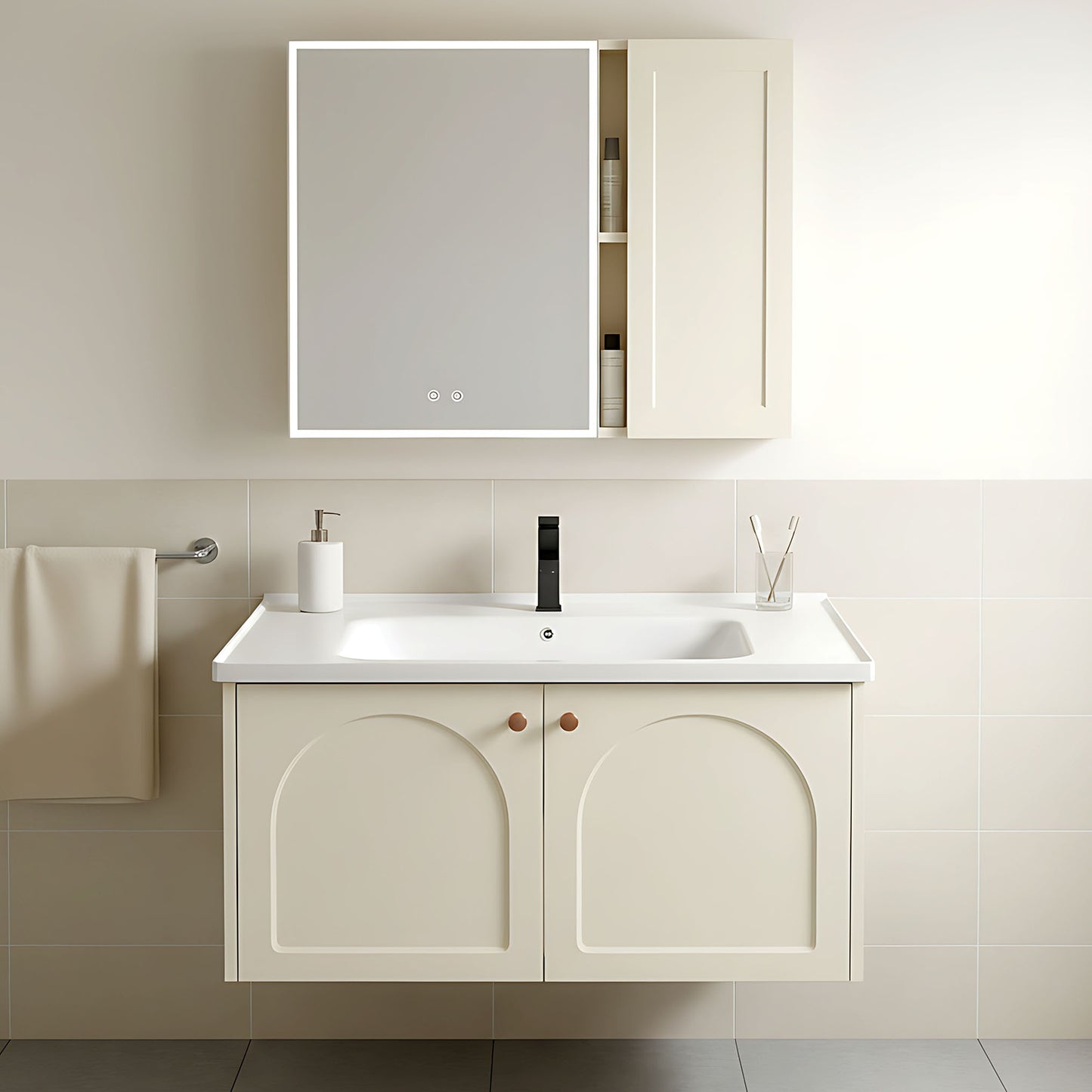Badezimmermöbel-Set mit Waschbecken Denver 80cm Creme  1
