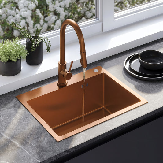 Edelstahlspüle Liam BRUSH COPPER ohne Küchenarmatur 1