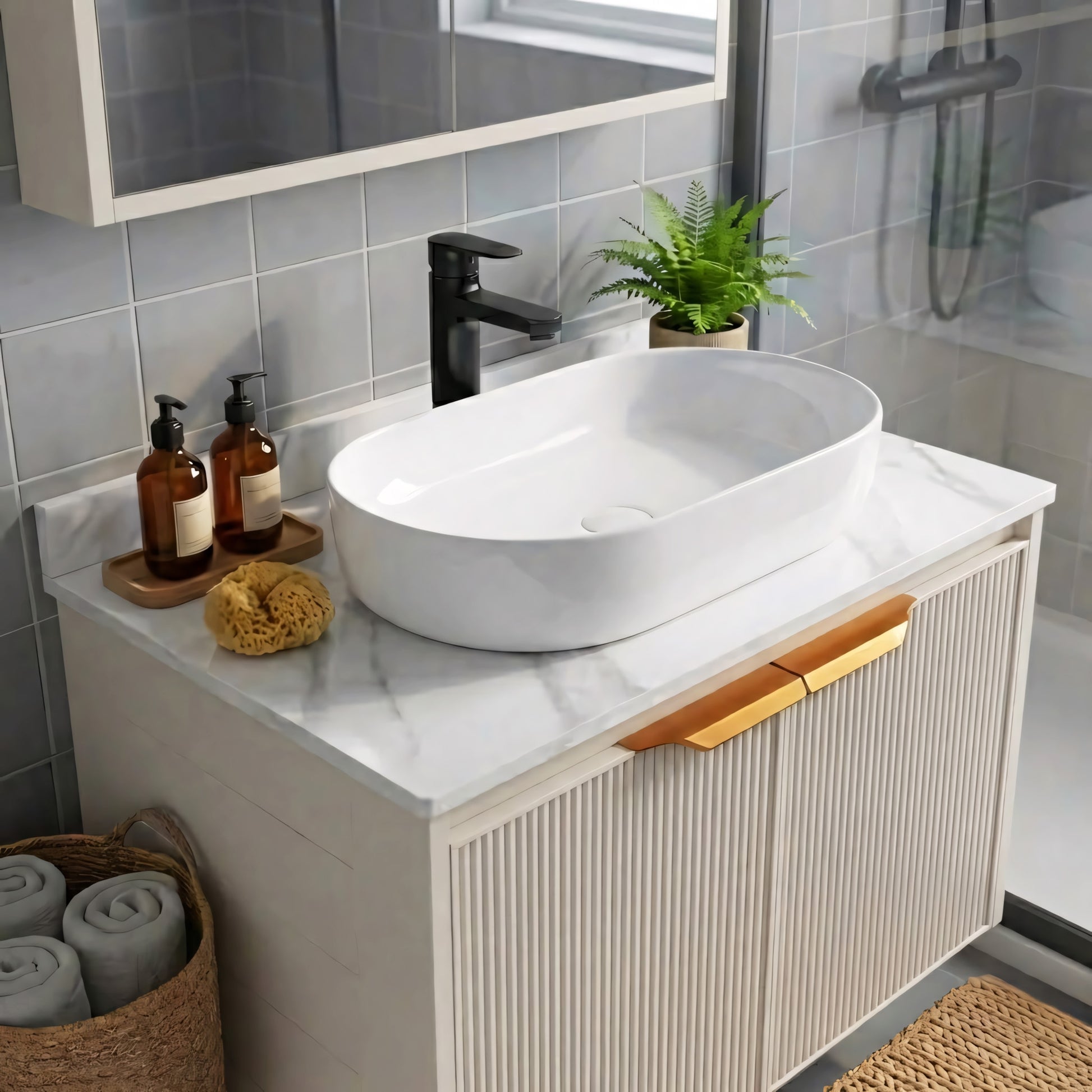 Комплект мебели для ванной с столешницей Marti 60cm Beige  4