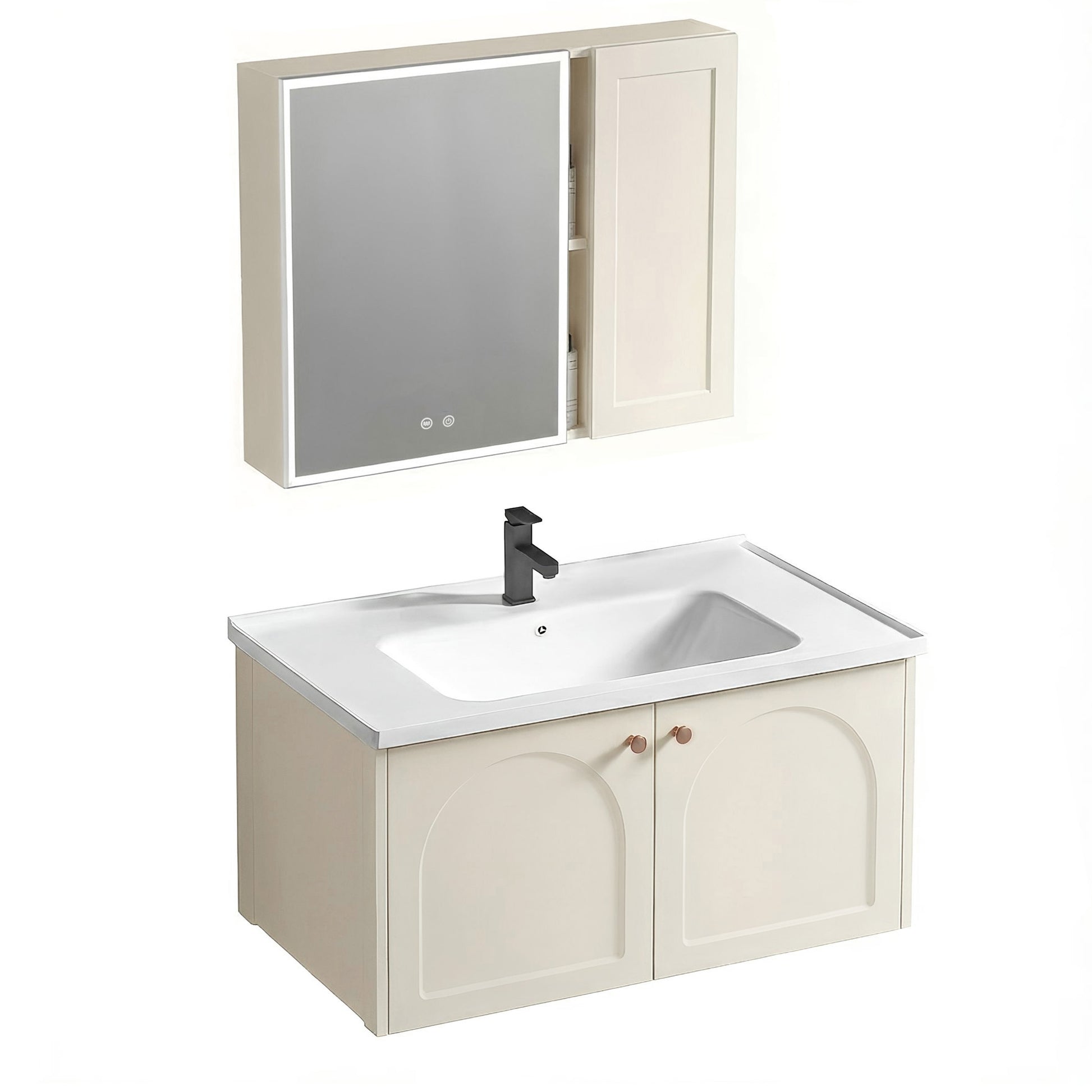 Badezimmermöbel-Set mit Waschbecken Denver 80cm Creme  2