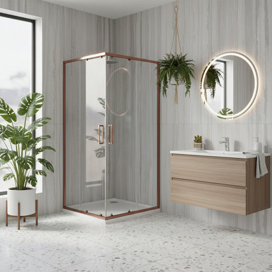 Duschkabine Rea City 80x80 Copper Brush mit Duschwanne Savoy 1