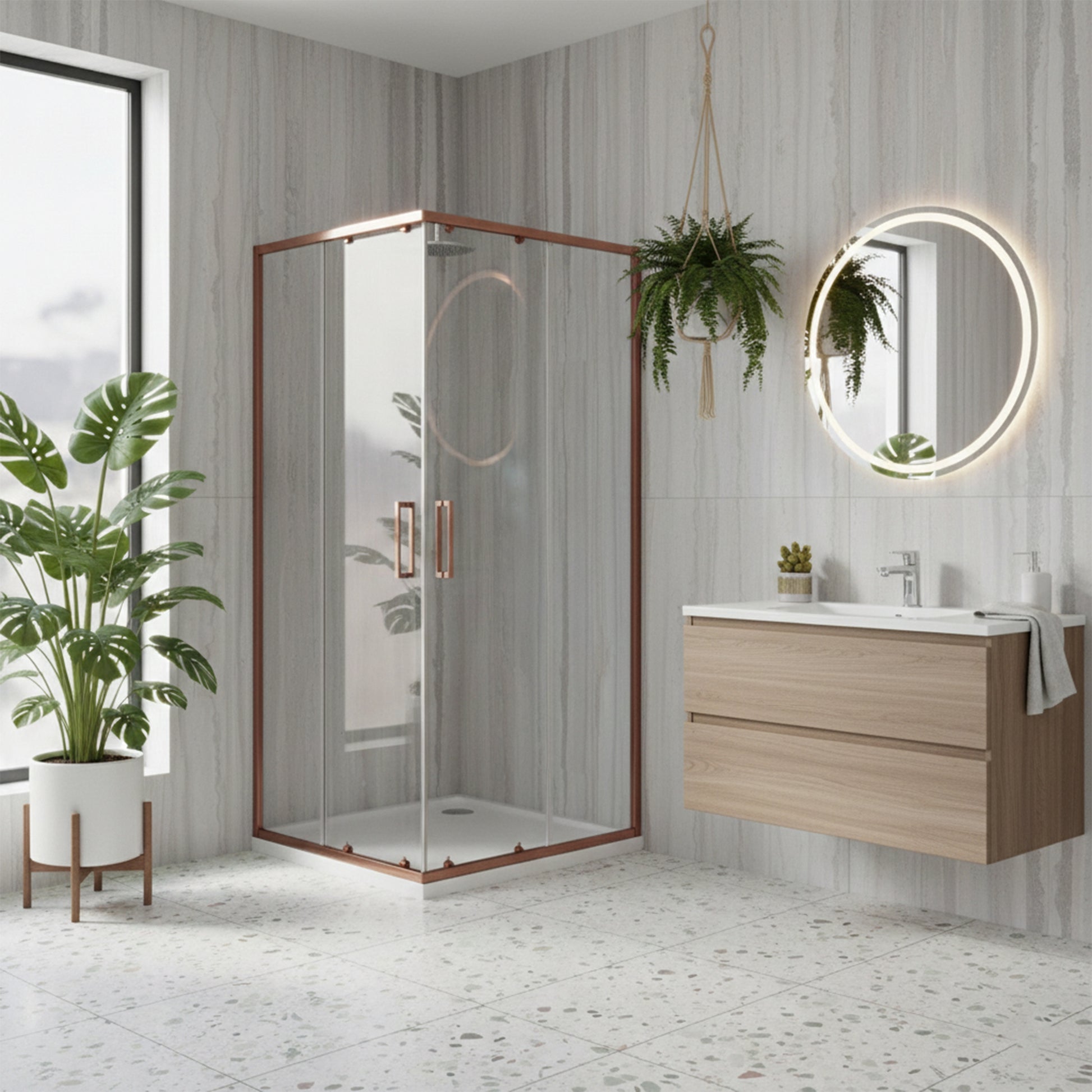Duschkabine Rea City 80x80 Copper Brush mit Duschwanne Savoy Schwarz 1