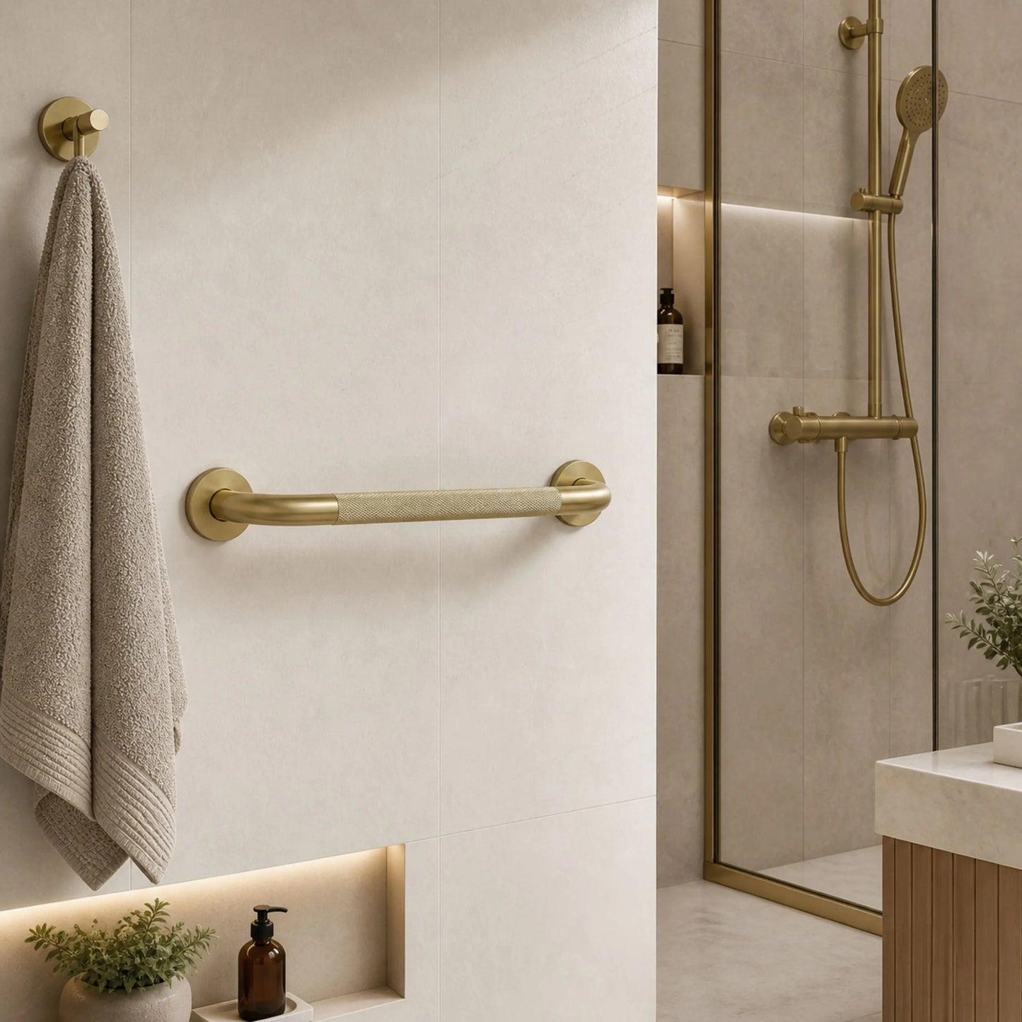 Gerader Haltegriff fürs Badezimmer Brush Gold  3