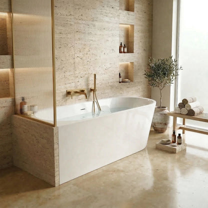 Acryl Eckbadewanne SYDNEY BELLANTO LEFT 160cm Gebürstete Gold Stöpselabdeckung 3
