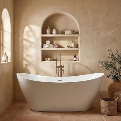 Freistehende Badewanne Rea Ferrano Slim 160 Gebürstete Gold Stöpselabdeckung 3