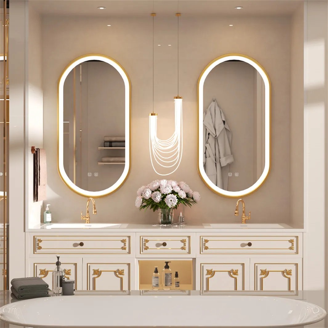 Spiegel LED OVL 50x100cm Brush Gold  3