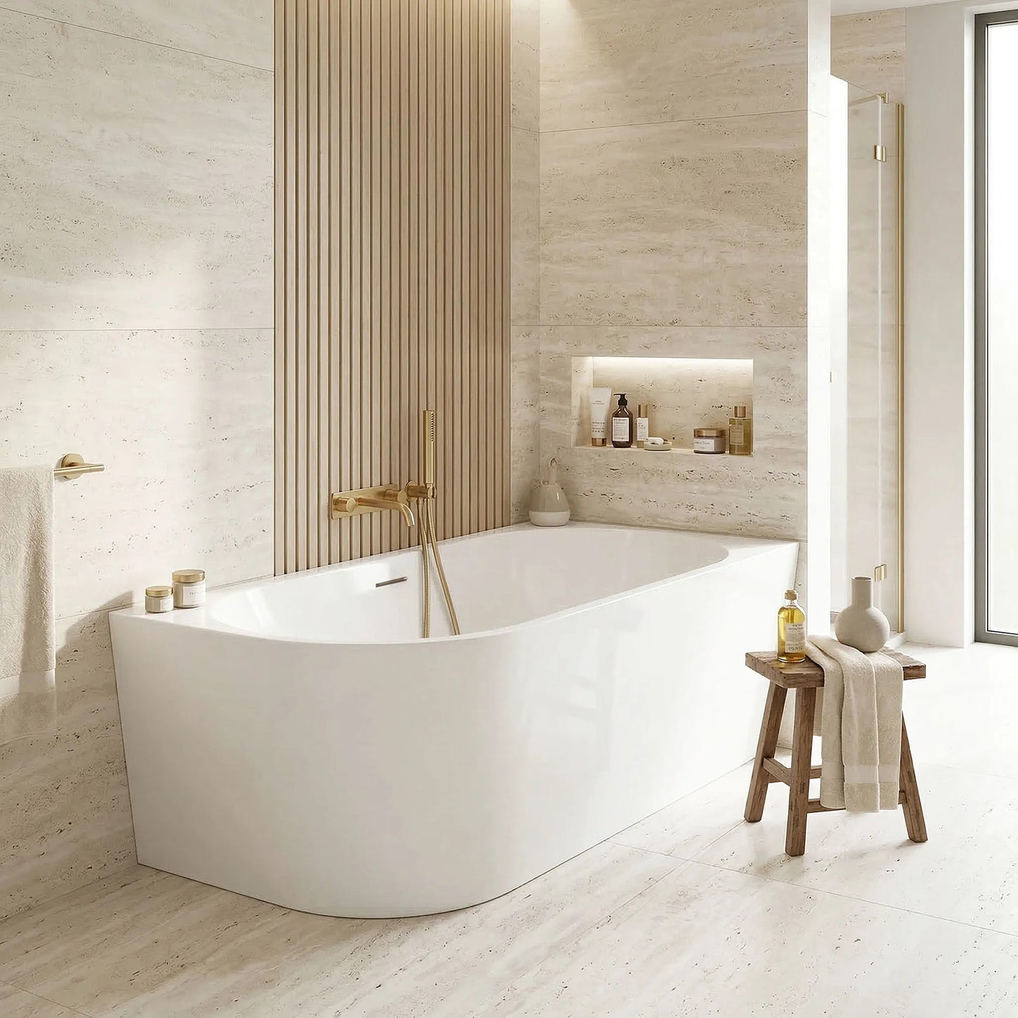 Acryl Eckbadewanne SYDNEY BELLANTO RIGHT 160cm Gebürstete Kupfer Stöpselabdeckung 3
