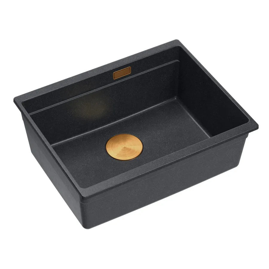 Granitspülbecken Logan 100 Black Metallic Stöpsel Gebürsteter Kupfer 3