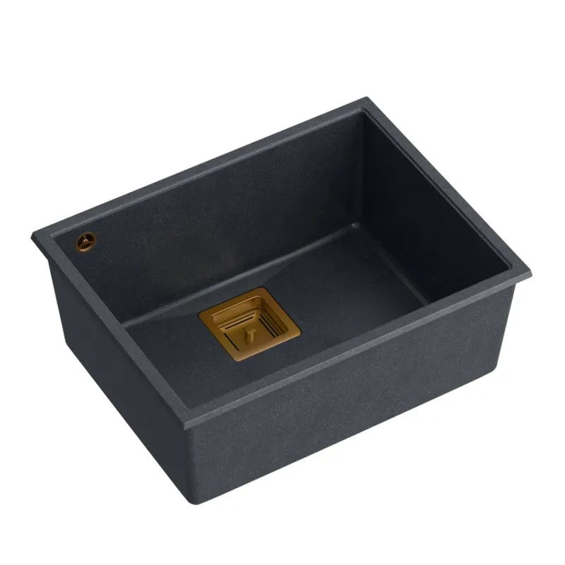Granitspülbecken DAVID 50 Black Metallic Stöpsel Gebürsteter Kupfer 3