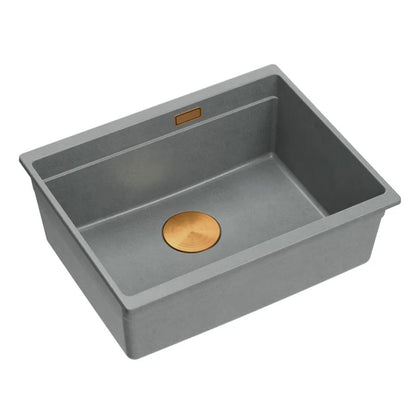 Granitspülbecken Logan 100 Grey Metallic Stöpsel Gold 3