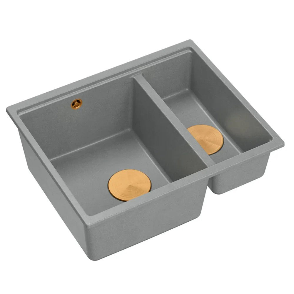 Granitspülbecken Logan 150 Grey Metallic Stöpsel Gebürsteter Nickel 3