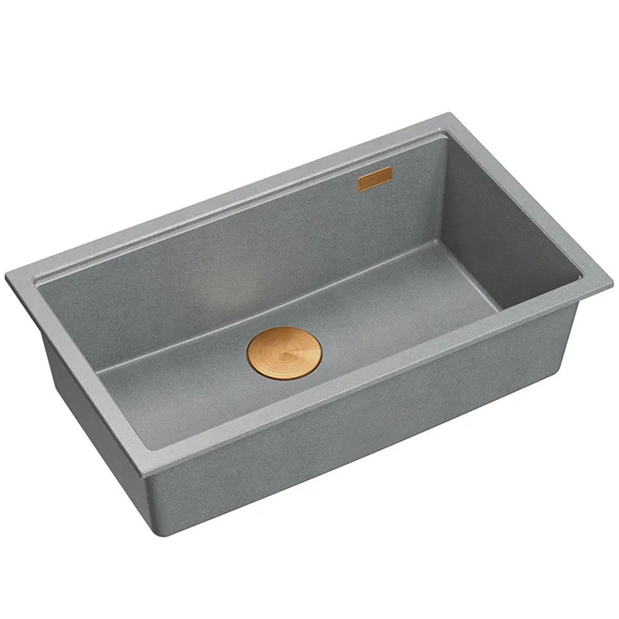 Granitspülbecken Logan 110 Grey Metallic Stöpsel Gebürsteter Nickel 3