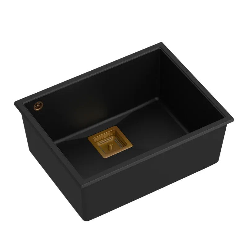 Granitspülbecken DAVID 50 Black Stöpsel Gebürsteter Nickel 3