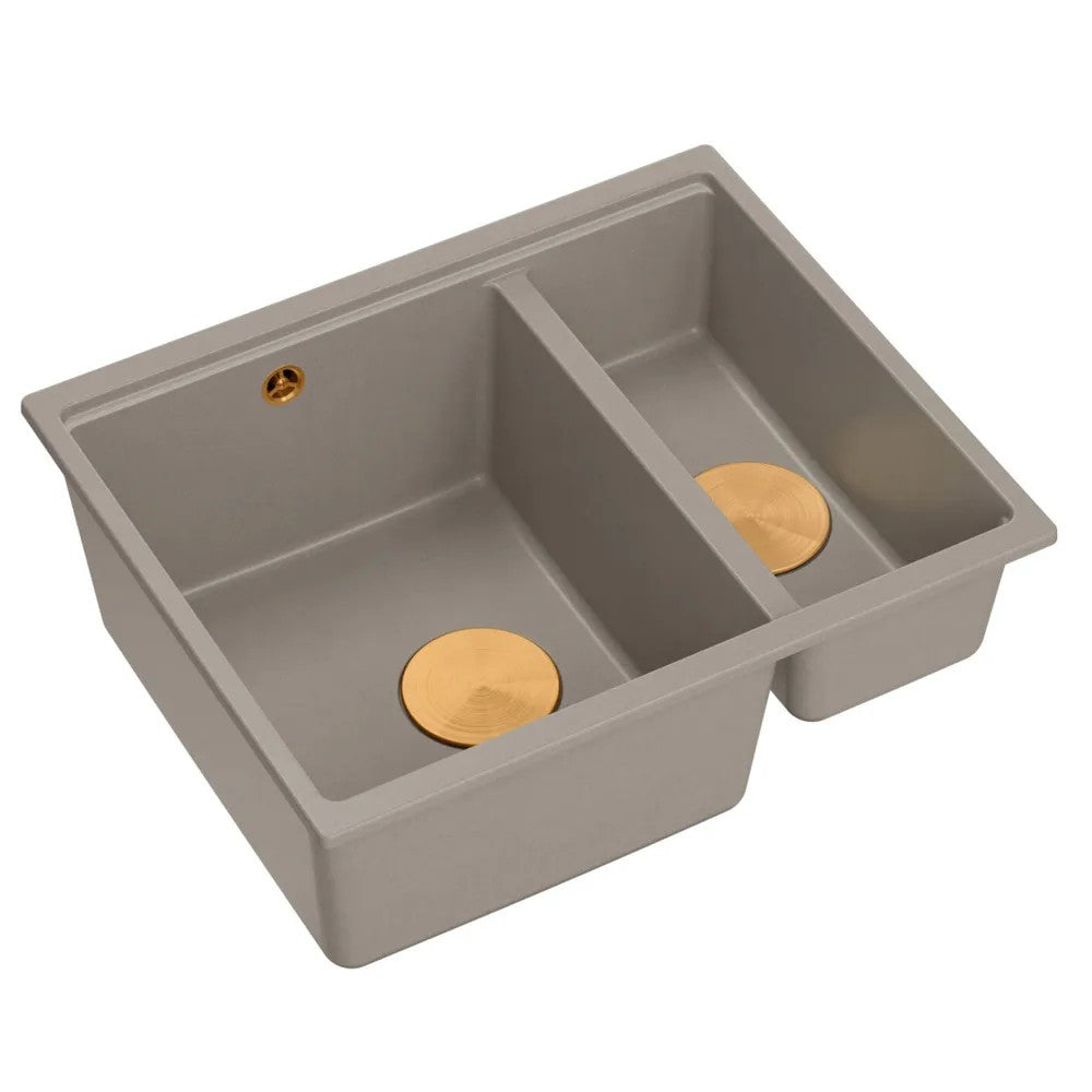 Granitspülbecken Logan 150 Beige Stöpsel Gold 3