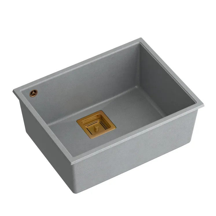 Granitspülbecken DAVID 50 Grey Metallic Stöpsel Gebürsteter Kupfer 3
