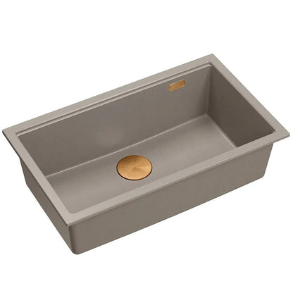 Granitspülbecken Logan 110 Beige Stöpsel Gebürsteter Nickel 3