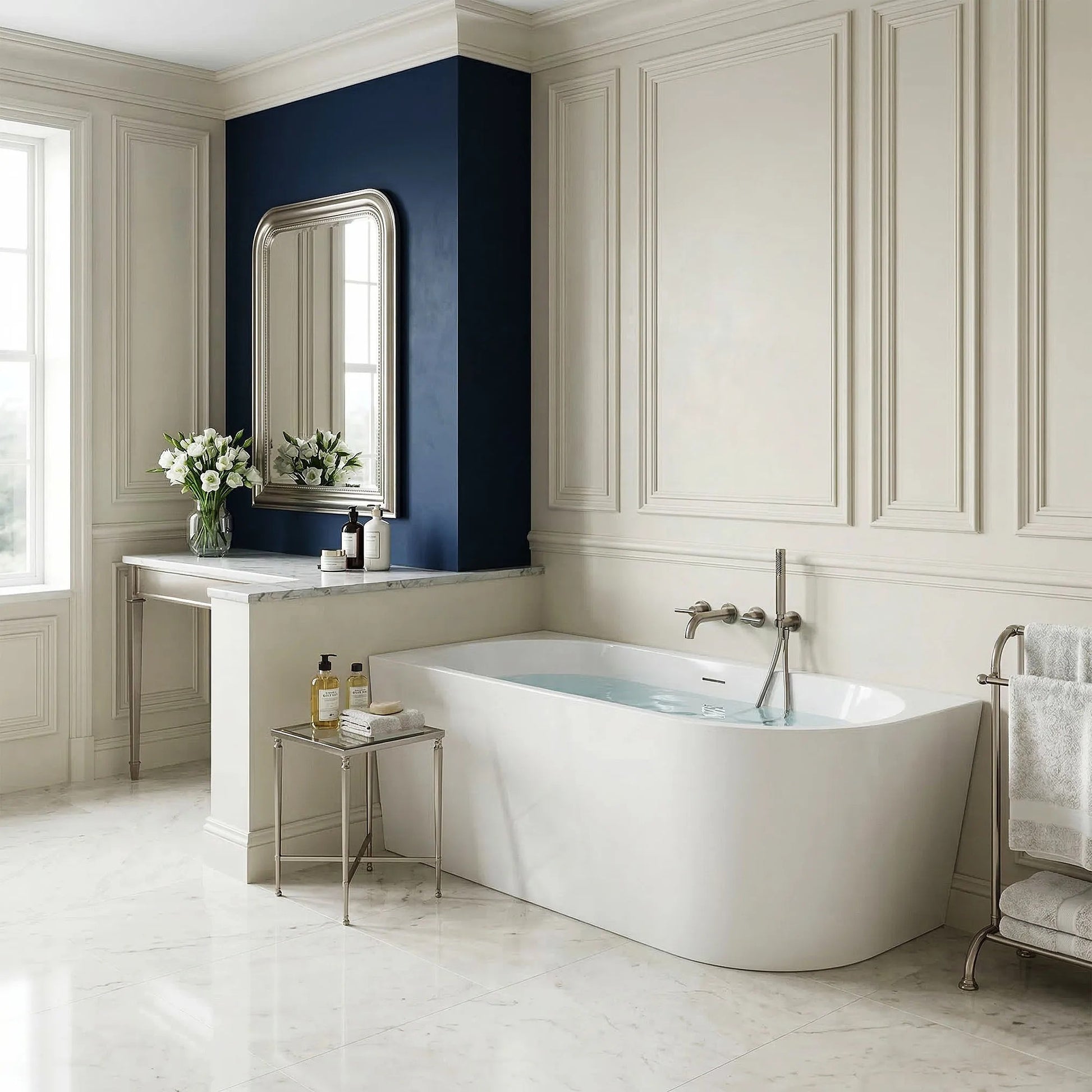 Acryl Eckbadewanne SYDNEY BELLANTO LEFT 150cm Schwarze Stöpselabdeckung 3