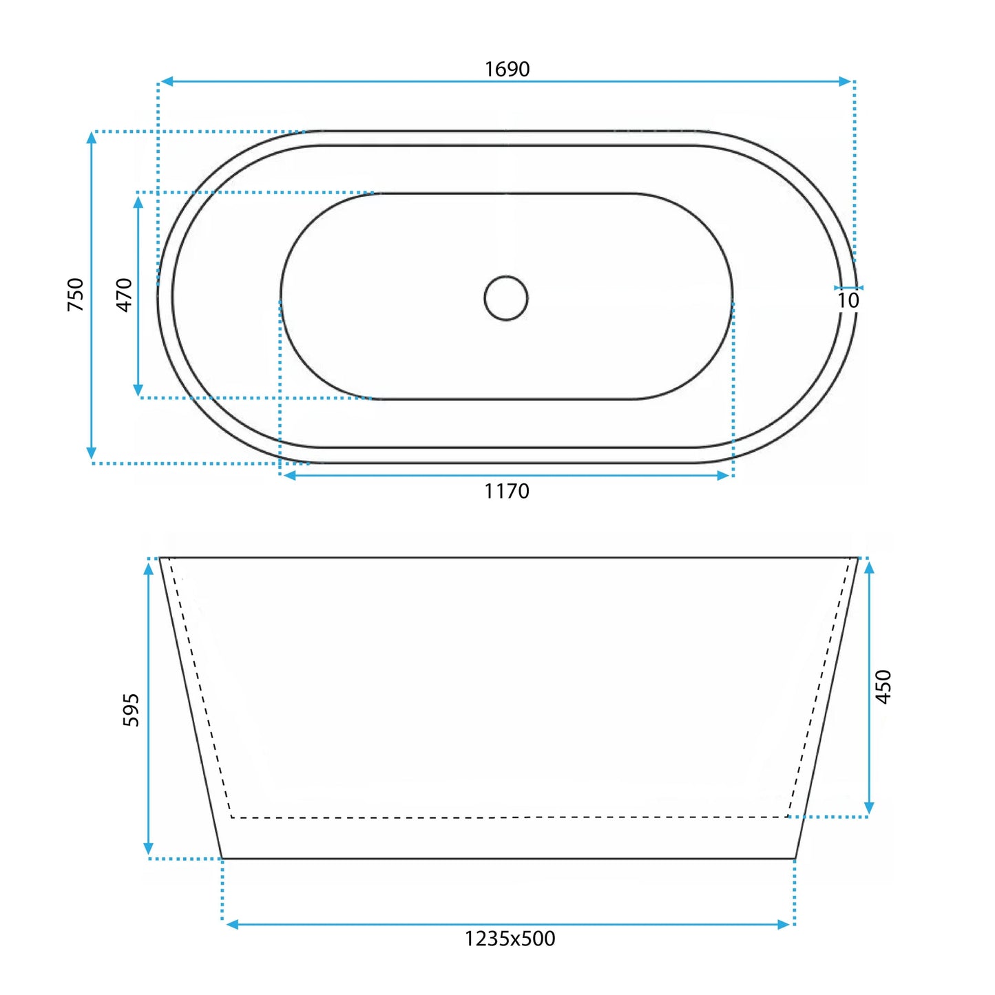 Freistehende Acrylbadewanne Roma 170  6