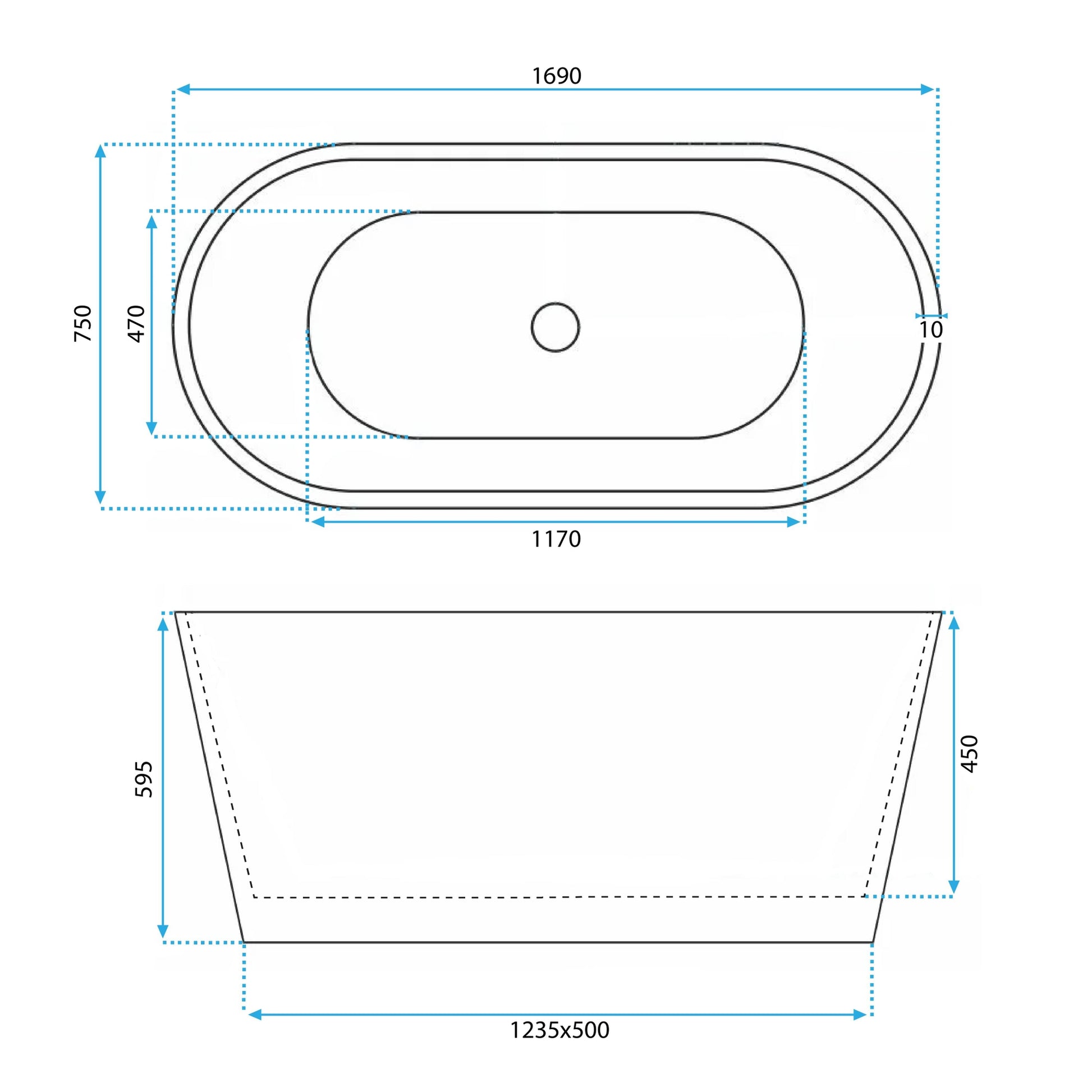 Freistehende Acrylbadewanne Roma 170  6